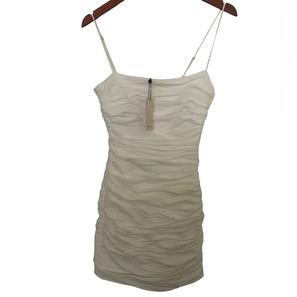 Cinq A Sept Vance White Ruched Sleeveless Square Neck Mini Dress Size 0 NWT - Picture 3 of 6